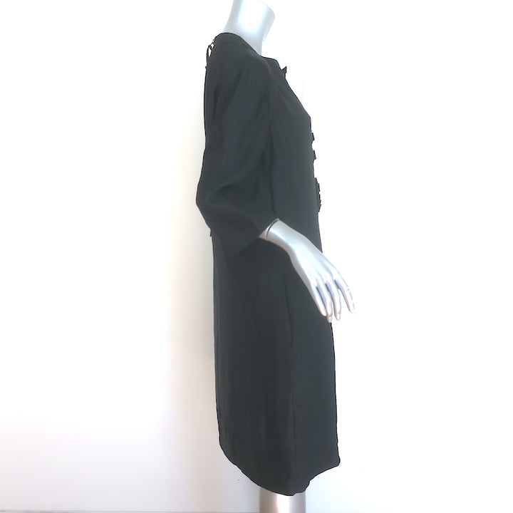 Marni Pleated Ruffle-Front Shift Dress Black Satin Size 46