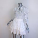 LoveShackFancy Isidore Puff Sleeve Ruffled Mini Dress White Cotton Size Small
