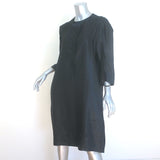 Marni Pleated Ruffle-Front Shift Dress Black Satin Size 46