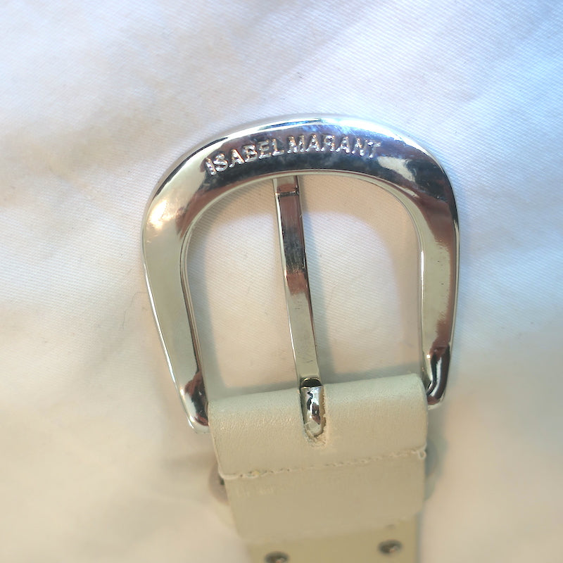 Isabel Marant Zap Studded Leather Belt White Size 30