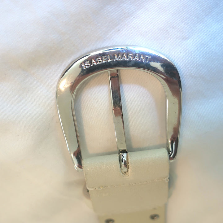 Isabel Marant Zap Studded Leather Belt White Size 30