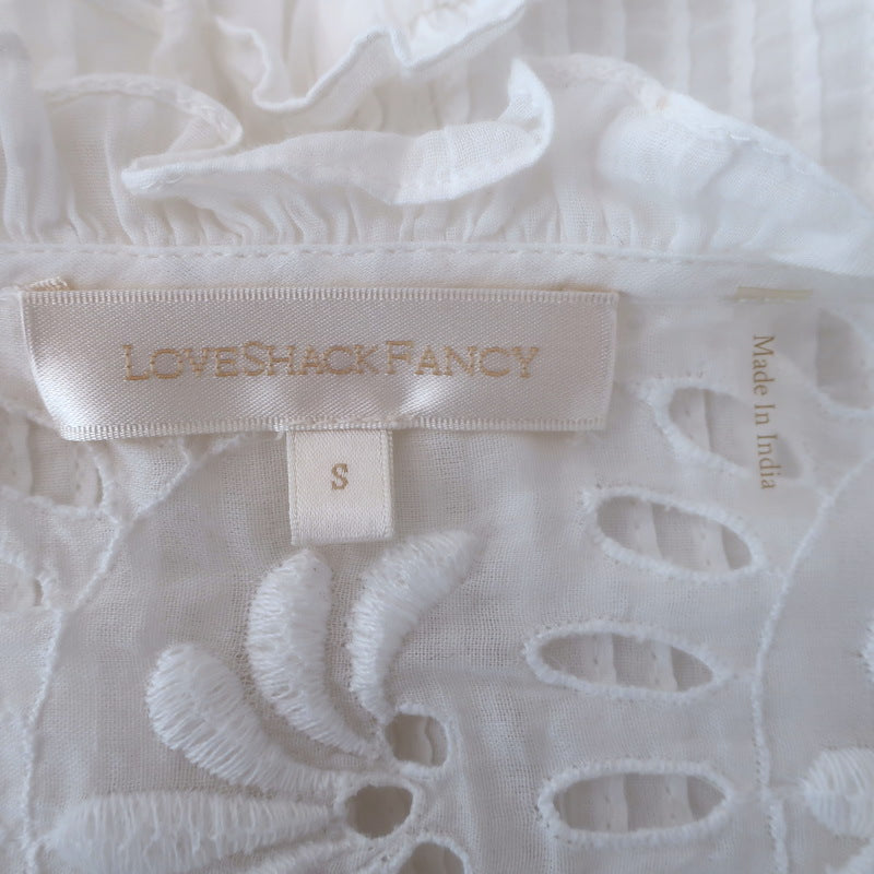 LoveShackFancy Isidore Puff Sleeve Ruffled Mini Dress White Cotton Size Small