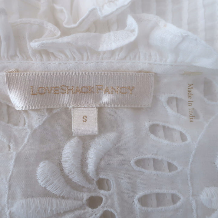 LoveShackFancy Isidore Puff Sleeve Ruffled Mini Dress White Cotton Size Small