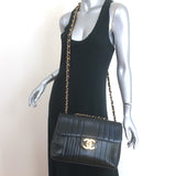 Vintage Chanel 1994 Jumbo Mademoiselle Flap Bag Black Leather Crossbody