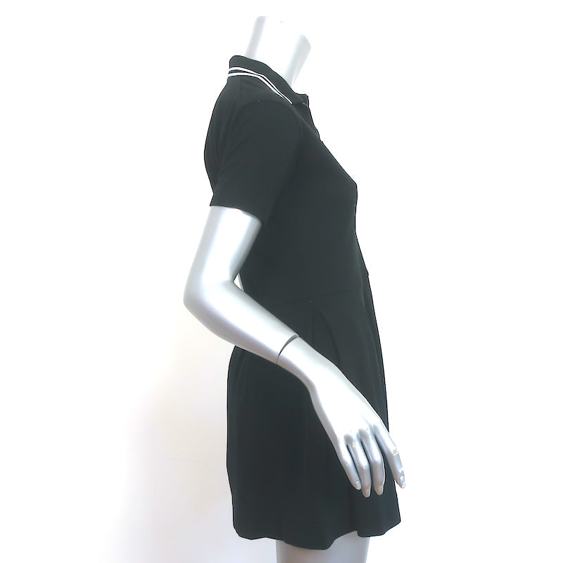 Burberry Kids Girls Serena Check Panel Polo Dress Black Pleated Pique Size 12Y