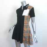 Burberry Kids Girls Serena Check Panel Polo Dress Black Pleated Pique Size 12Y