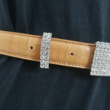 Alessandra Rich Crystal Buckle Eel Skin Belt Tan Size Small