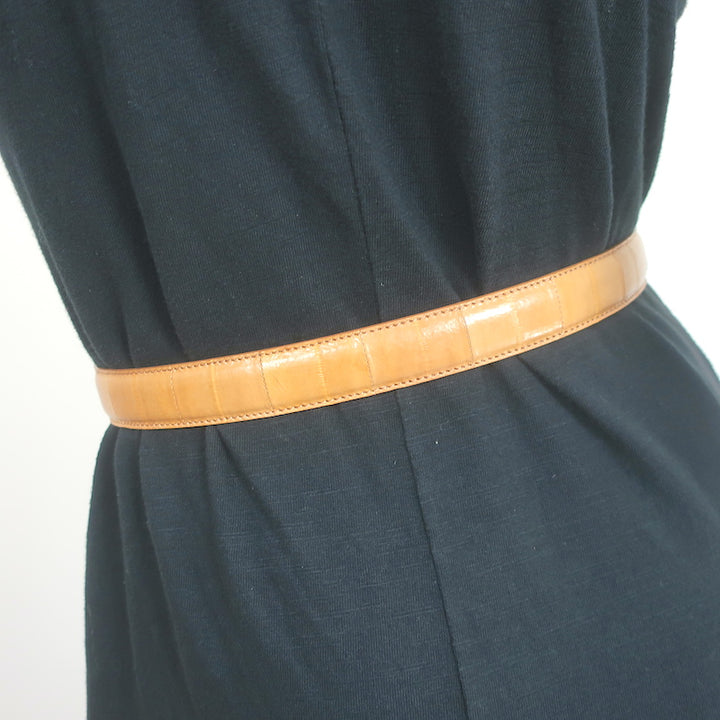 Alessandra Rich Crystal Buckle Eel Skin Belt Tan Size Small
