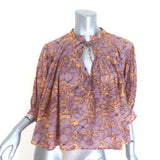 Carolina K Tassel-Tie Blouse Light Purple/Orange Floral Print Cotton Size Small