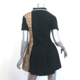 Burberry Kids Girls Serena Check Panel Polo Dress Black Pleated Pique Size 12Y
