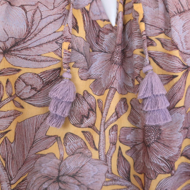 Carolina K Tassel-Tie Blouse Light Purple/Orange Floral Print Cotton Size Small