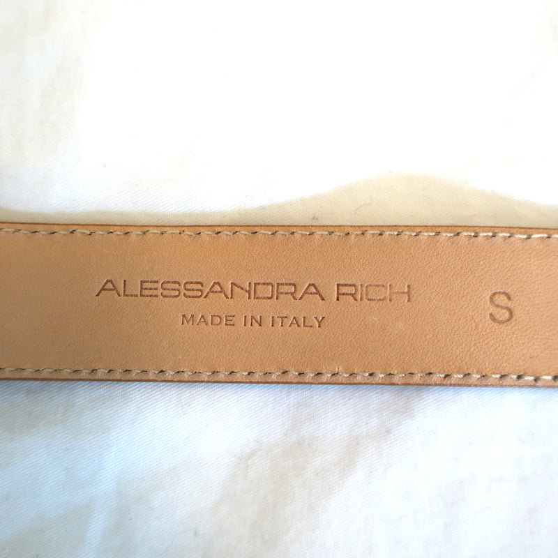 Alessandra Rich Crystal Buckle Eel Skin Belt Tan Size Small