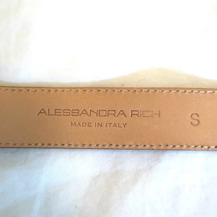 Alessandra Rich Crystal Buckle Eel Skin Belt Tan Size Small