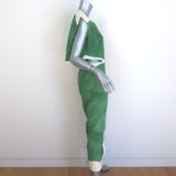 Prada Cutout-Back Sleeveless Midi Dress Green Leaf Print Paper Fabric Size 38