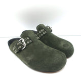 Isabel Marant Mirvin Clogs Dark Green Suede Size 37 Flat Mules NEW