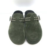 Isabel Marant Mirvin Clogs Dark Green Suede Size 37 Flat Mules NEW