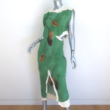 Prada Cutout-Back Sleeveless Midi Dress Green Leaf Print Paper Fabric Size 38