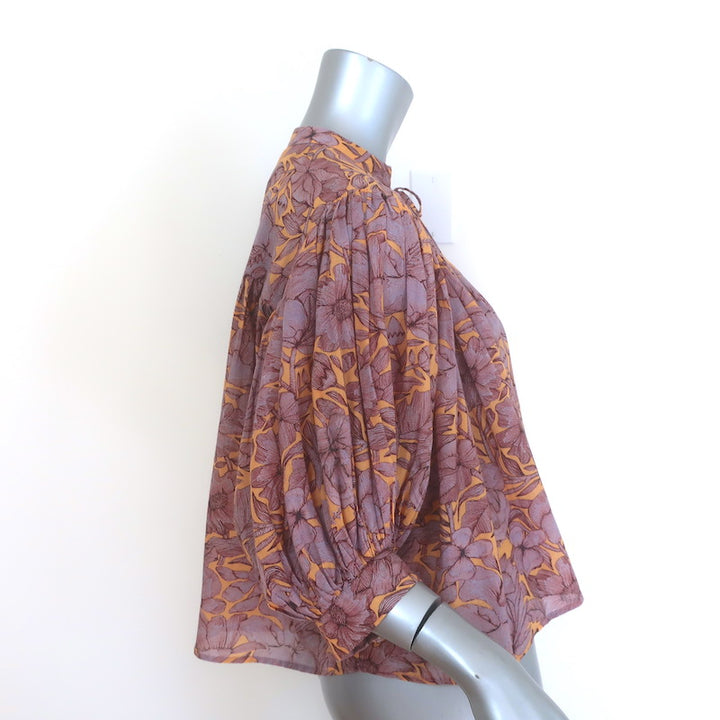 Carolina K Tassel-Tie Blouse Light Purple/Orange Floral Print Cotton Size Small