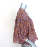 Carolina K Tassel-Tie Blouse Light Purple/Orange Floral Print Cotton Size Small