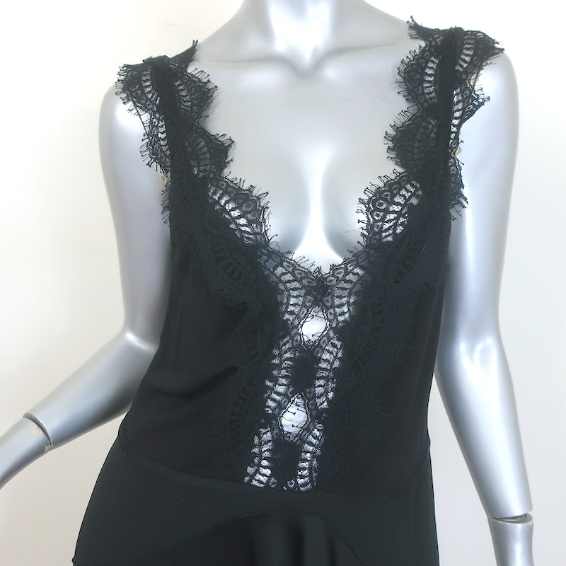 Victoria Beckham Lace-Trim Ruffled Mini Dress Black Satin &amp; Jersey Size US 8