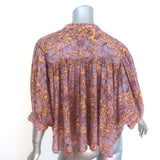 Carolina K Tassel-Tie Blouse Light Purple/Orange Floral Print Cotton Size Small