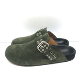 Isabel Marant Mirvin Clogs Dark Green Suede Size 37 Flat Mules NEW