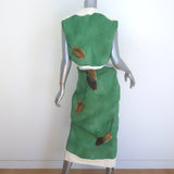 Prada Cutout-Back Sleeveless Midi Dress Green Leaf Print Paper Fabric Size 38