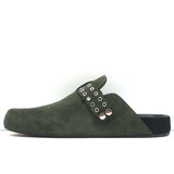 Isabel Marant Mirvin Clogs Dark Green Suede Size 37 Flat Mules NEW