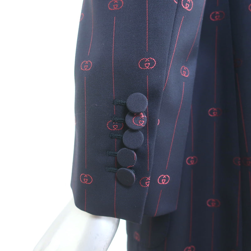 Gucci Retro GG Striped Blazer Navy/Red Wool-Silk Size 42 One-Button Jacket NEW