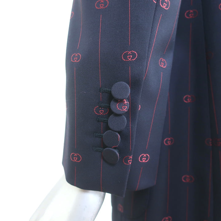 Gucci Retro GG Striped Blazer Navy/Red Wool-Silk Size 42 One-Button Jacket NEW