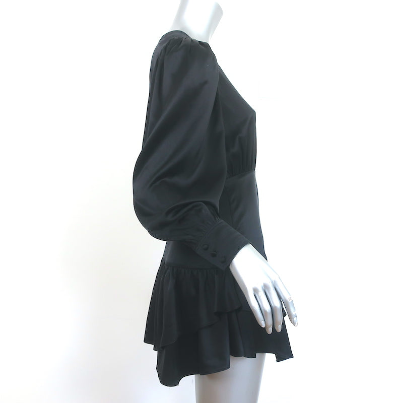 LoveShackFancy Long Sleeve Mini Dress Teyana Black Silk Size 0