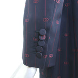 Gucci Retro GG Striped Blazer Navy/Red Wool-Silk Size 42 One-Button Jacket NEW
