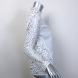 Sandro Striped Cotton-Paneled Lace Blouse White/Blue Size 2 Long Sleeve Top