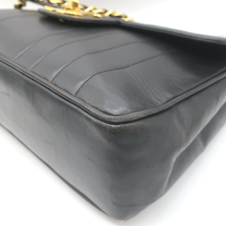 Vintage Chanel 1994 Jumbo Mademoiselle Flap Bag Black Leather Crossbody