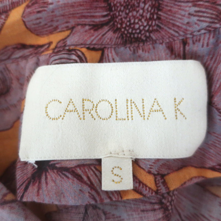 Carolina K Tassel-Tie Blouse Light Purple/Orange Floral Print Cotton Size Small