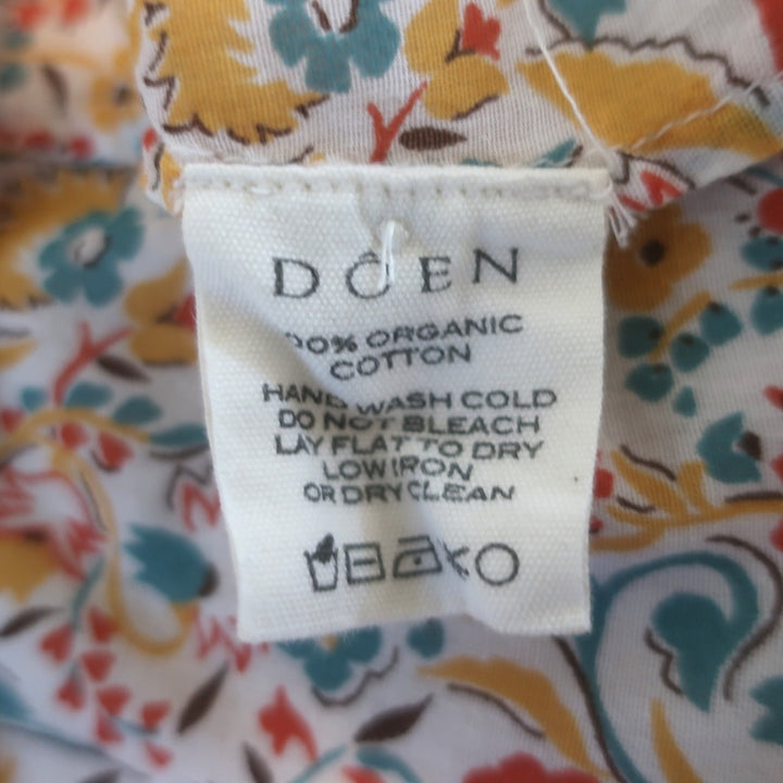 Doen Henri Ruffled Floral Print Top White/Multicolor Cotton Size Medium