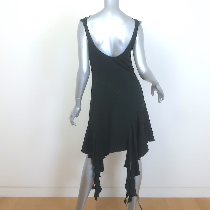 Victoria Beckham Lace-Trim Ruffled Mini Dress Black Satin &amp; Jersey Size US 8