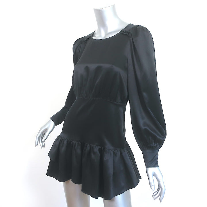 LoveShackFancy Long Sleeve Mini Dress Teyana Black Silk Size 0