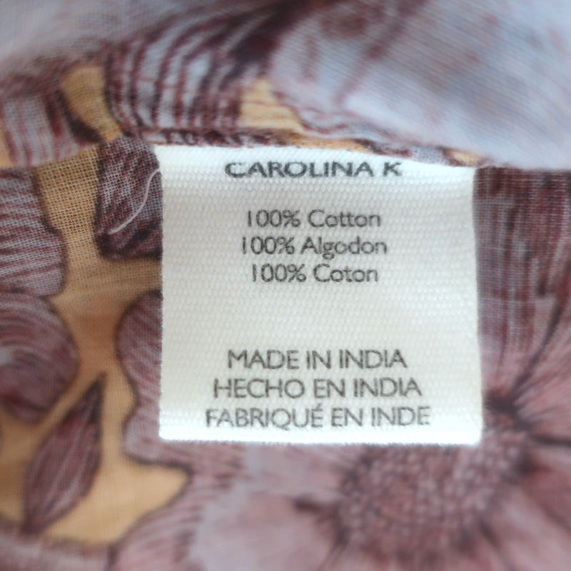 Carolina K Tassel-Tie Blouse Light Purple/Orange Floral Print Cotton Size Small