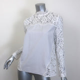 Sandro Striped Cotton-Paneled Lace Blouse White/Blue Size 2 Long Sleeve Top