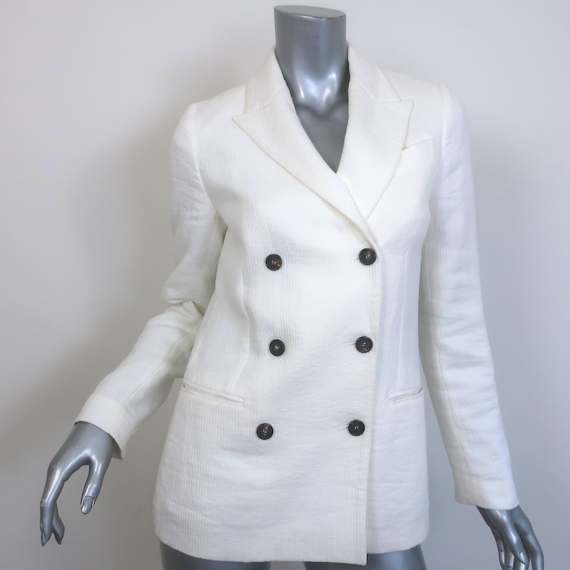 Brunello Cucinelli Double Breasted Corduroy Blazer Cream Linen-Blend Size 38