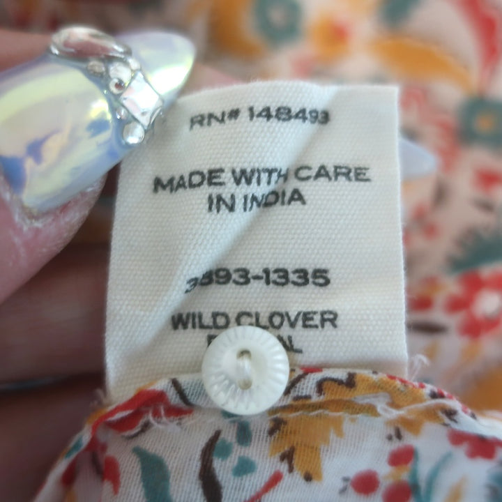 Doen Henri Ruffled Floral Print Top White/Multicolor Cotton Size Medium