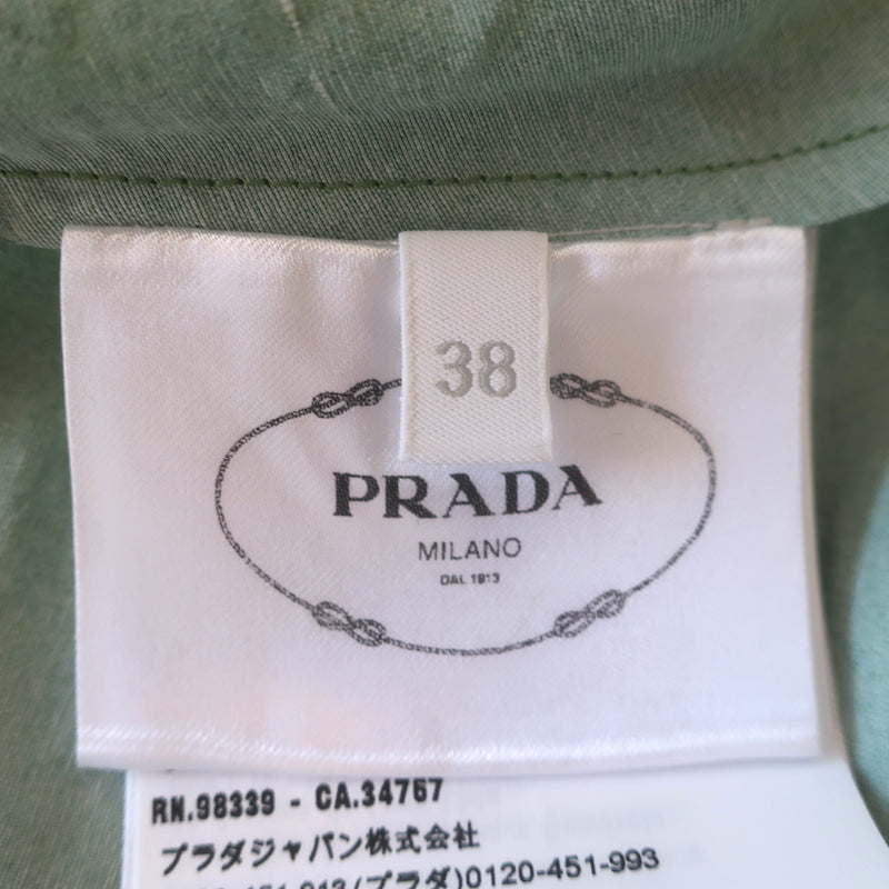 Prada Cutout-Back Sleeveless Midi Dress Green Leaf Print Paper Fabric Size 38