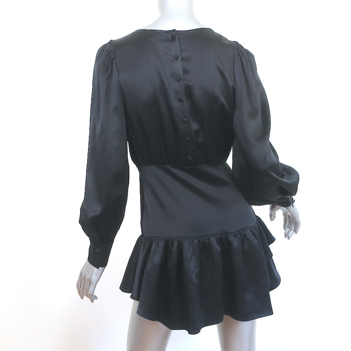 LoveShackFancy Long Sleeve Mini Dress Teyana Black Silk Size 0