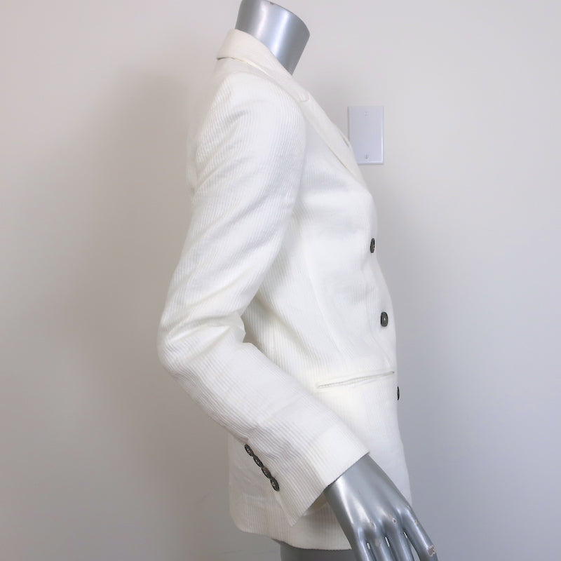 Brunello Cucinelli Double Breasted Corduroy Blazer Cream Linen-Blend Size 38