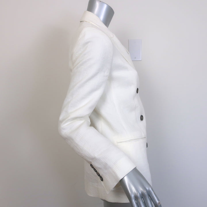 Brunello Cucinelli Double Breasted Corduroy Blazer Cream Linen-Blend Size 38