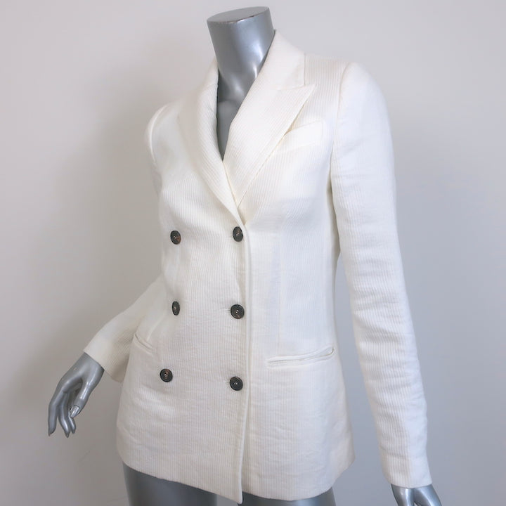 Brunello Cucinelli Double Breasted Corduroy Blazer Cream Linen-Blend Size 38