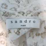 Sandro Striped Cotton-Paneled Lace Blouse White/Blue Size 2 Long Sleeve Top