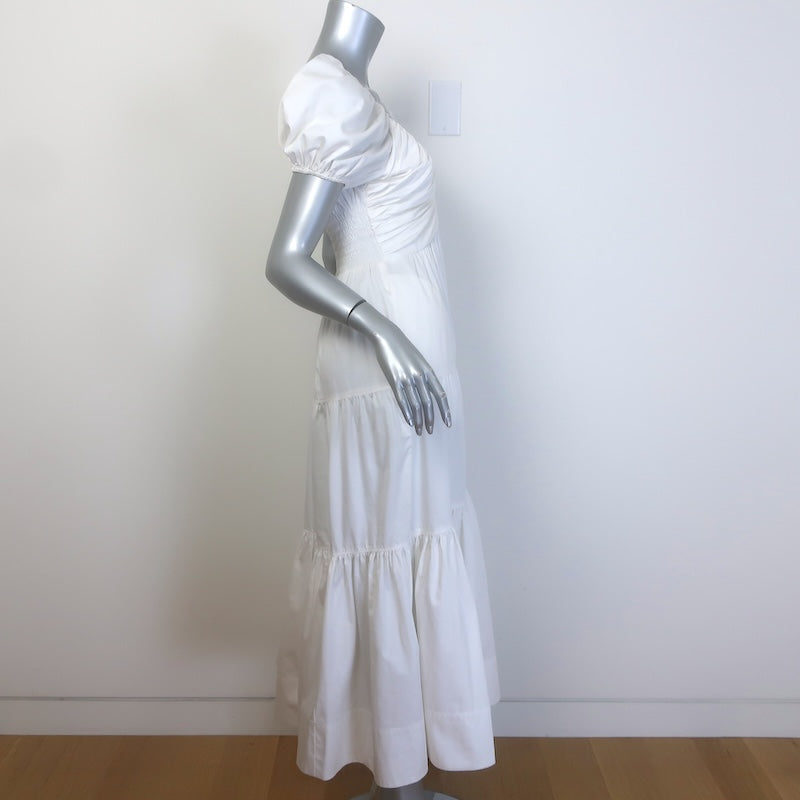 La Ligne Ina Puff Sleeve Tiered Midi Dress White Cotton Poplin Size Medium