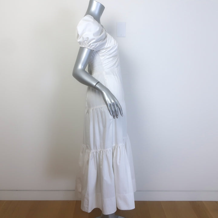 La Ligne Ina Puff Sleeve Tiered Midi Dress White Cotton Poplin Size Medium